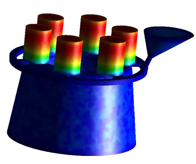 Thermal simulation result for the casting process of an industrial component